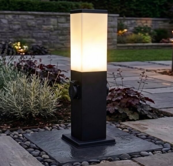 Brilagi - Lampă de exterior cu 2 prize SCHUKO NOVA 1xE27/15W/230V 40 cm IP44 neagră