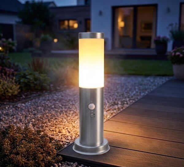 Brilagi - Lampă de exterior cu senzor NOVA 1xE27/15W/230V 40 cm IP44 crom mat