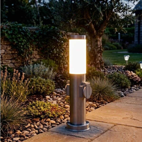 Brilagi - Lampă de exterior NOVA cu 2 prize SCHUKO 1xE27/15W/230V 40 cm IP44 crom