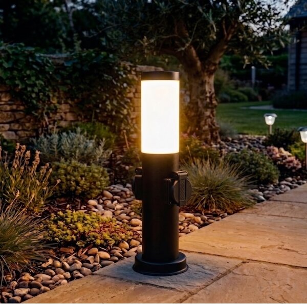 Brilagi - Lampă de exterior NOVA cu 2 prize SCHUKO, 1x E27, 15W, 230V, 40 cm, IP44, negru