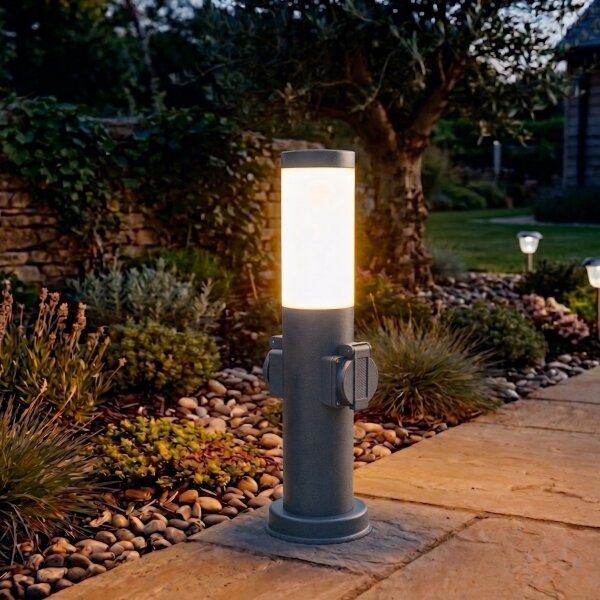 Brilagi Lampă de exterior NOVA cu 2 prize SCHUKO, 1xE27/15W/230V, 40 cm, IP44, antracit
