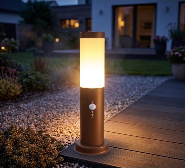 Brilagi - Lampă de exterior cu senzor NOVA, 1xE27/15W/230V, 40 cm, IP44, maro