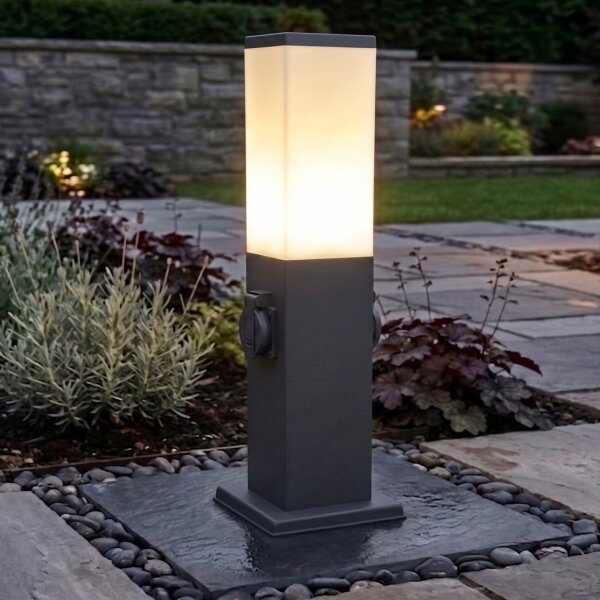 Brilagi - Lampă de exterior NOVA cu 2 prize SCHUKO, 1xE27/15W/230V, 40 cm, IP44, antracit