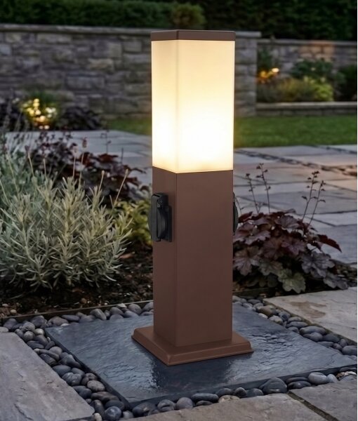 Brilagi - Lampă de exterior cu 2 prize SCHUKO NOVA, 1xE27/15W/230V, 40 cm, IP44, maro