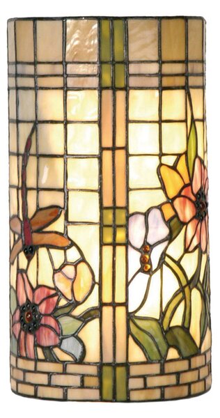 Clayre&Eef Aplică de perete Hannah florală, stil Tiffany, reglabil, Multicolor, Camera de zi / sufragerie, Sticlă, Tiffany