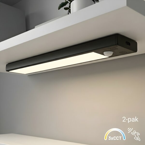Set de 2 corpuri LED reîncărcabile pentru mobilier cu senzor VIRO LED/1W/800 mAh 20 cm CCT negru