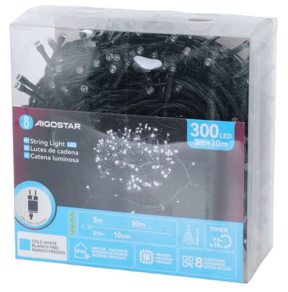 Aigostar - Instalație LED de Crăciun pentru exterior 300 LED/3,6W/230V 30m IP44 alb rece