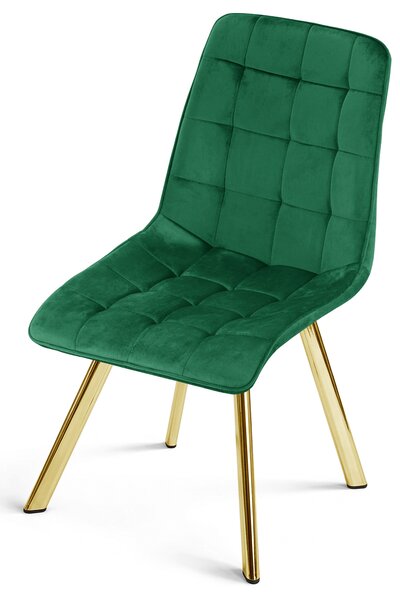 Scaun de dining CIEZA VELVET cu picioare aurii, verde