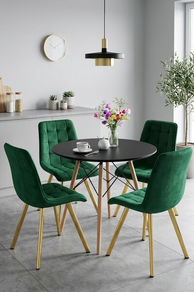 Scaun de dining CIEZA VELVET cu picioare aurii, verde