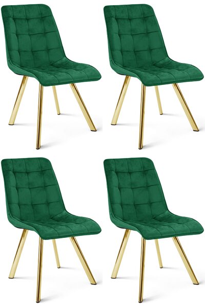 Scaun de dining CIEZA VELVET cu picioare aurii, verde