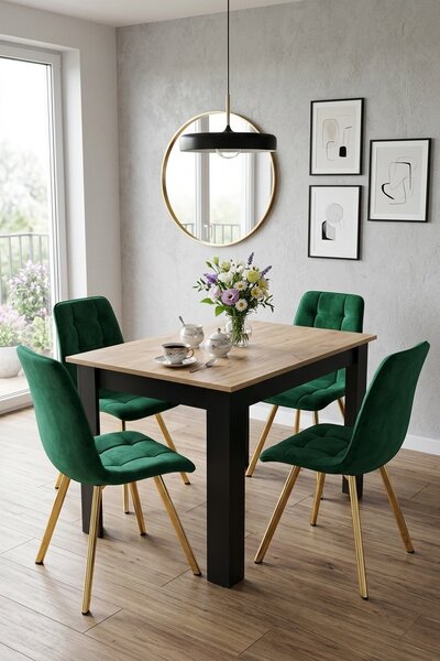 Scaun de dining CIEZA VELVET cu picioare aurii, verde