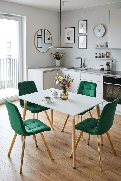 Scaun de dining CIEZA VELVET cu picioare aurii, verde