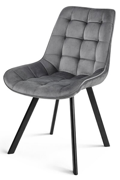 Scaun de masa SORIA VELVET cu picioare negre, gri inchis