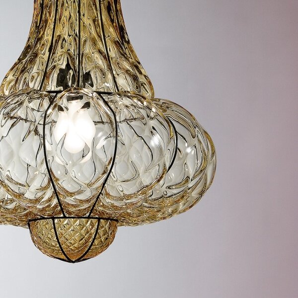 Lustră pe lanț SIRU DOGE 1xE27/60W/230V d. 30 cm bej/negru sticlă venețiană