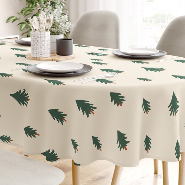 Goldea față de masă 100% bumbac solid - brazi pe bej natural - ovală 140 x 200 cm