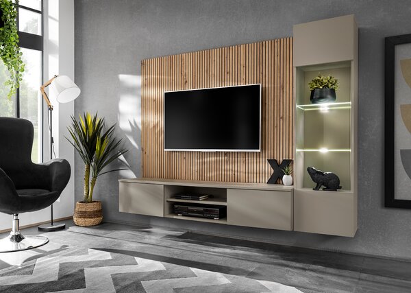 Mobilier living Xanthe SGAS XR L (gri + stejar artizanal) (cu iluminat). Promo -20%. 1156509