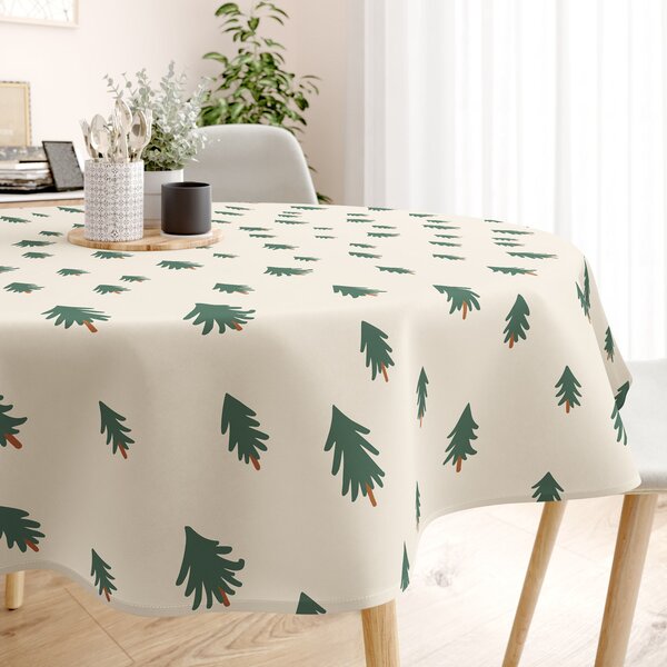 Goldea față de masă 100% bumbac solid - brazi pe bej natural - rotundă Ø 160 cm