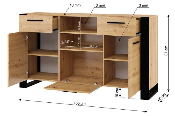 Comodă Nulakka C (Stejar artisan + negru mat). 1124825