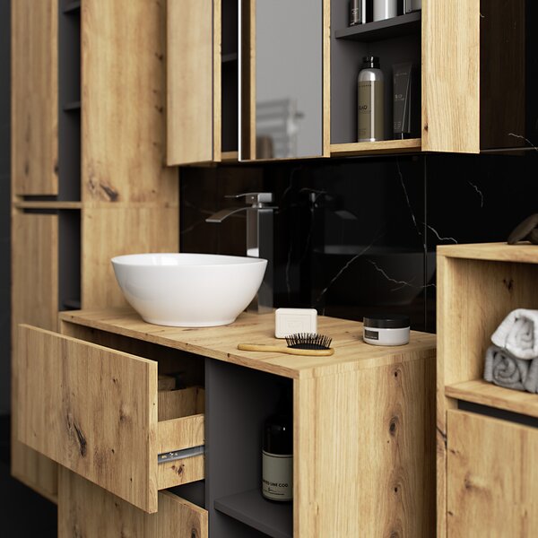 Dulap de baie Vambos W35 1P 1W (stejar artizanal + grafit). Promo -20%. 1152093