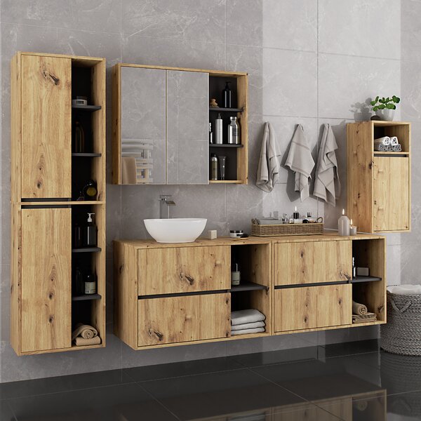 Dulap de baie Vambos W35 1P 1W (stejar artizanal + grafit). Promo -20%. 1152093