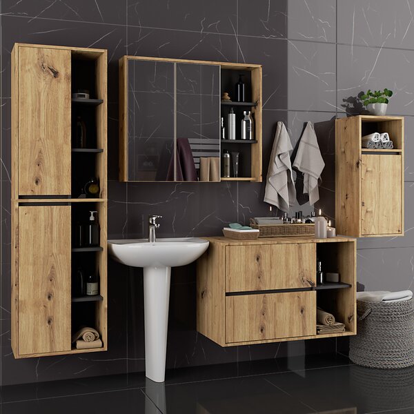 Dulap de baie Vambos W35 1P 1W (stejar artizanal + grafit). Promo -20%. 1152093