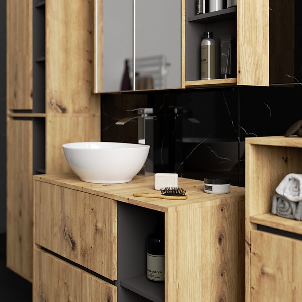 Dulap de baie Vambos W35 1P 1W (stejar artizanal + grafit). Promo -20%. 1152093