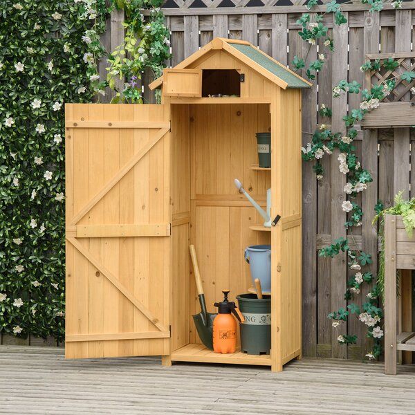 Outsunny Magazie de Gradina din Lemn, Casuta pentru Scule, sopron Impermeabil cu 3 Rafturi Detasabile,Galben | AOSOM RO