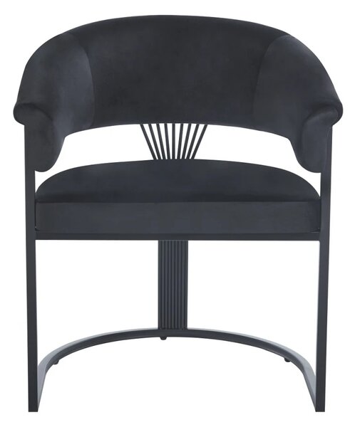 Scaun dining, cadru metalic negru, tapiterie catifea, Negru/Negru