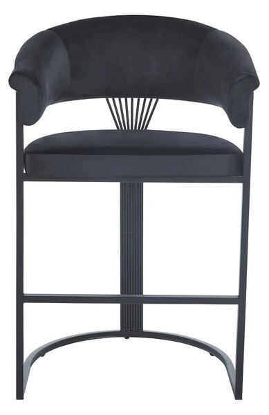 Scaun bar, cadru metalic negru, catifea, Negru/Negru