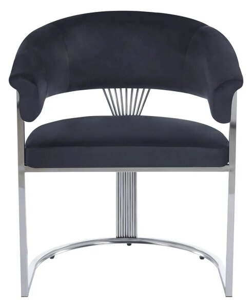 Scaun dining, cadru metalic argintiu, tapiterie catifea, Negru/Argintiu