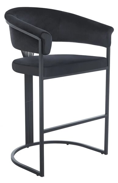 Scaun bar, cadru metalic negru, catifea, Negru/Negru