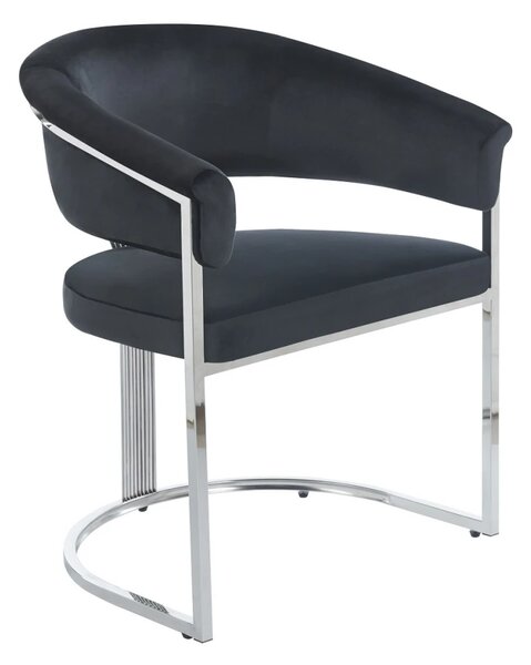 Scaun dining, cadru metalic argintiu, tapiterie catifea, Negru/Argintiu