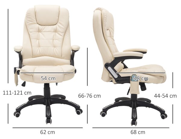 HOMCOM scaun de birou directorial, cu masaj, inaltime reglabila 62x68x111-121cm Bej | Aosom Romania