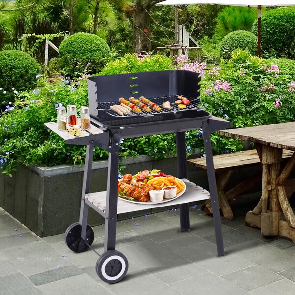 Outsunny Gril cu Carbune Barbecue Picnic Inaltime Reglabila Negru 87x 45 x 83 cm | Aosom Romania