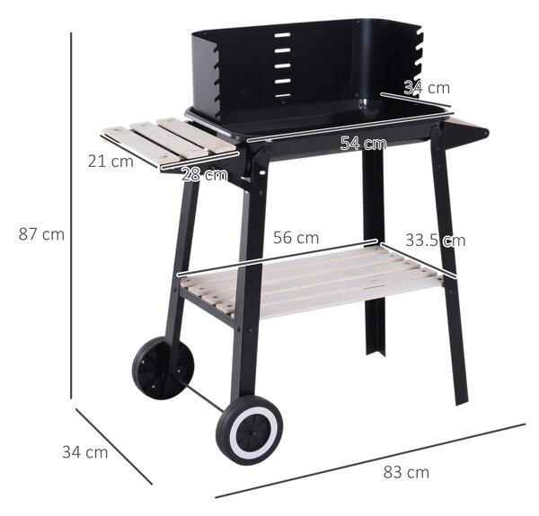 Outsunny Gril cu Carbune Barbecue Picnic Inaltime Reglabila Negru 87x 45 x 83 cm | Aosom Romania