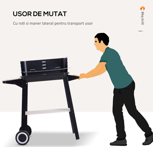 Outsunny Gril cu Carbune Barbecue Picnic Inaltime Reglabila Negru 87x 45 x 83 cm | Aosom Romania