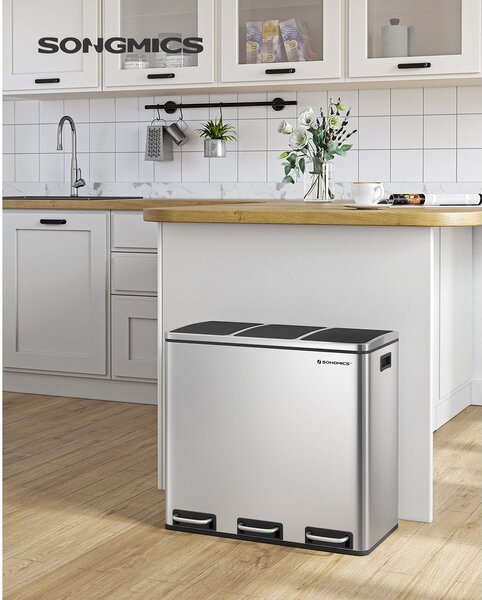 Coș pentru sortarea deșeurilor SORT 54l (3x18 l), argintie SongmicsHome
