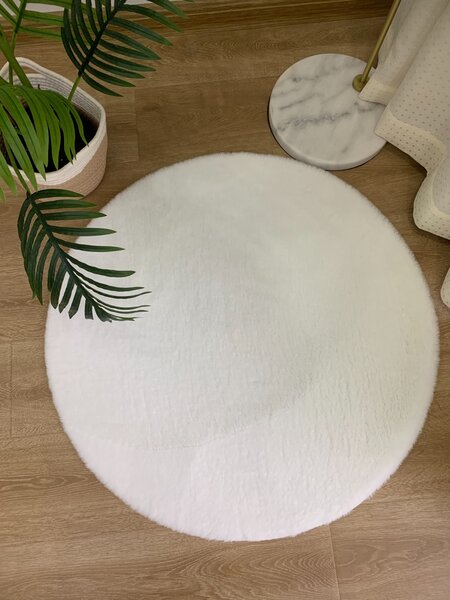 Covor Pufos, Model Blanita Antiderapant, Soft LOP 060, Rotund, Alb 80 x 80