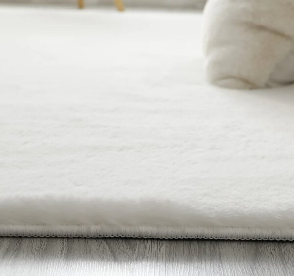 Covor Pufos, Model Blanita Antiderapant, Soft LOP 060, Rotund, Alb 80 x 80