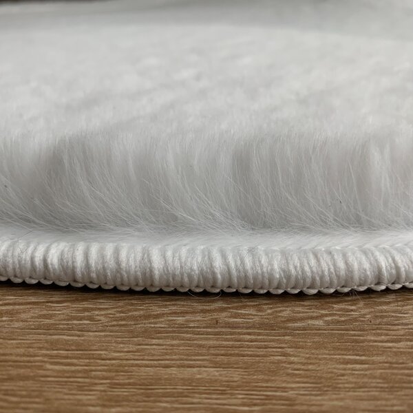 Covor Pufos, Model Blanita Antiderapant, Soft LOP 060, Rotund, Alb 80 x 80