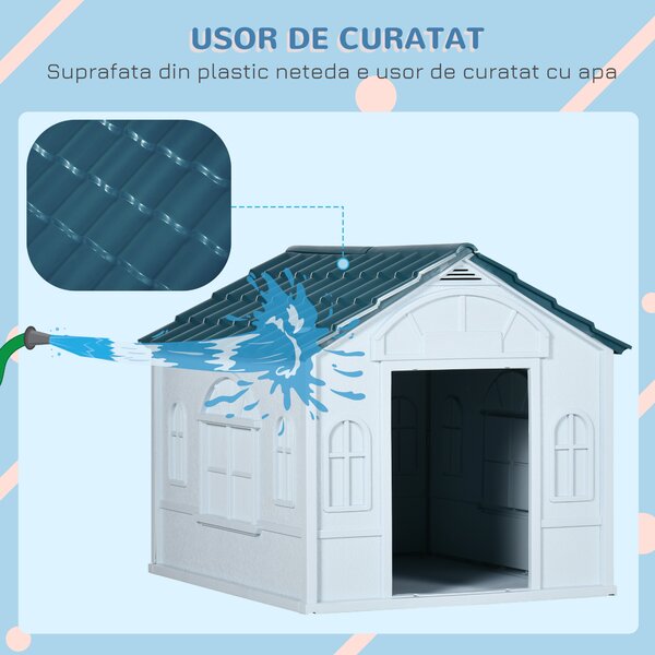 PawHut Casă Plastic pentru Caini Talie Mare Protecție Climatică Albastru 65x75.7x63cm | Aosom Romania
