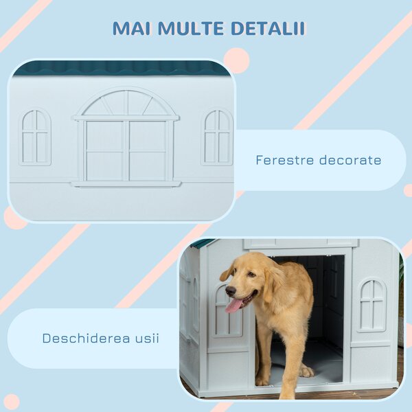 PawHut Casă Caini Plastic Talie Mare Rezistentă la Vreme Albastru 84.2x98.2x82cm | Aosom Romania