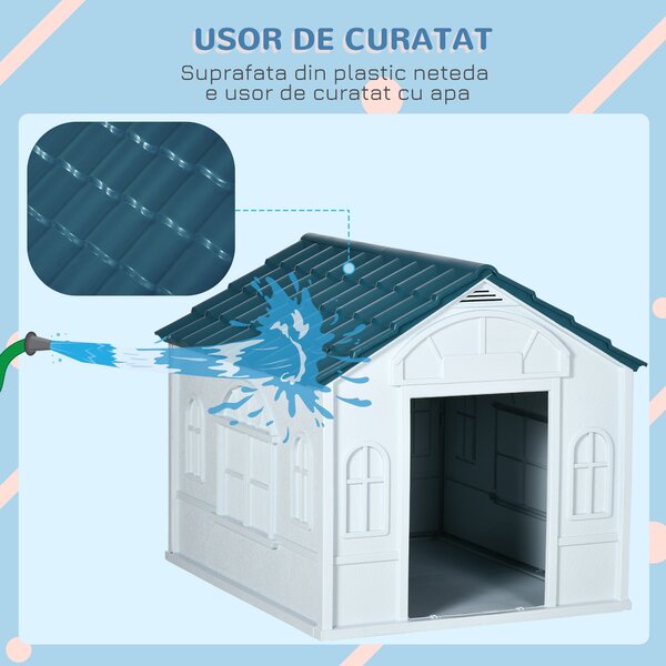 PawHut Casă Caini Plastic Talie Mare Rezistentă la Vreme Albastru 84.2x98.2x82cm | Aosom Romania