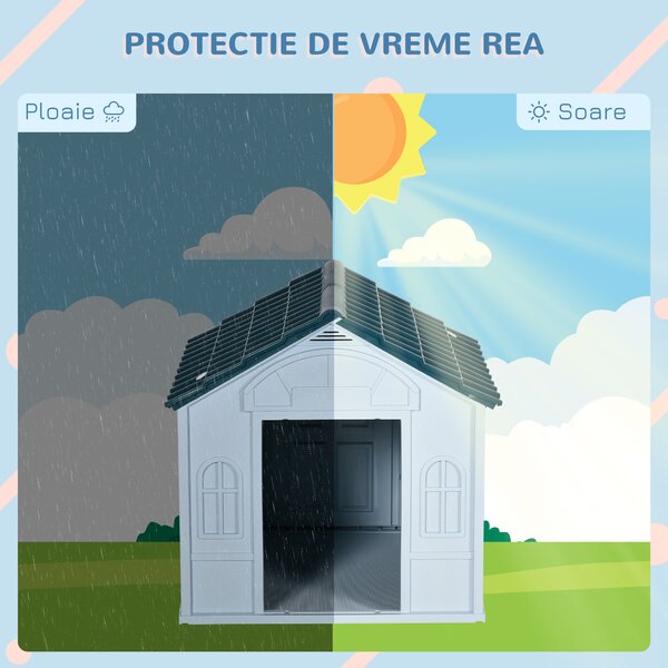 PawHut Casă Plastic pentru Caini Talie Mare Protecție Climatică Albastru 65x75.7x63cm | Aosom Romania