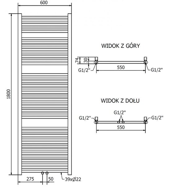 Mexen Mars, element electric de încălzire 1800x600 mm, 900W, auriu lucios, W110-1800-600-2900-50