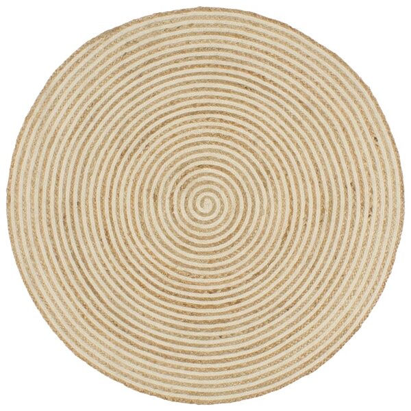 Covor lucrat manual cu model spiralat, alb, 120 cm, iută