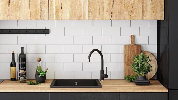 Chiuvetă din granit Rea Nels cu 1 compartiment, 560x465x200 mm, negru pătat, ZLE-00114