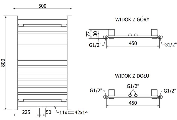 Mexen Uran radiator de baie 800 x 500 mm, 364 W, negru - W105-0800-500-00-70