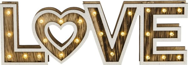 Decoratiune luminoasa LOVE, LED alb cald, 3V, 10 cm, lemn, de interior