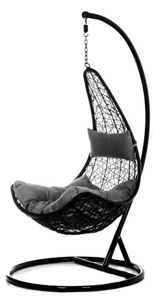 Fotoliu suspendat pentru terasa, maxim 120 kg, cadru negru din otel zincat, perne gri, 102x80x124/195 cm